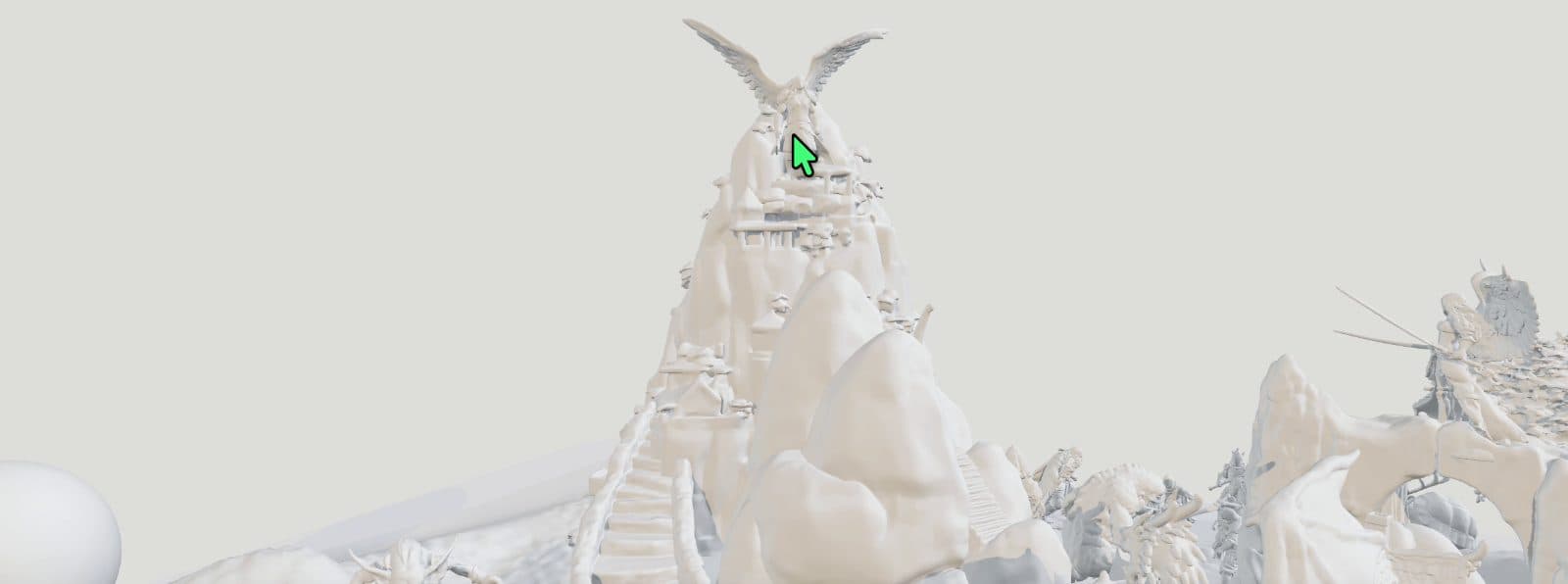Fantasy diorama with a statue on a rock tower and stairs, built in Worldgenerator